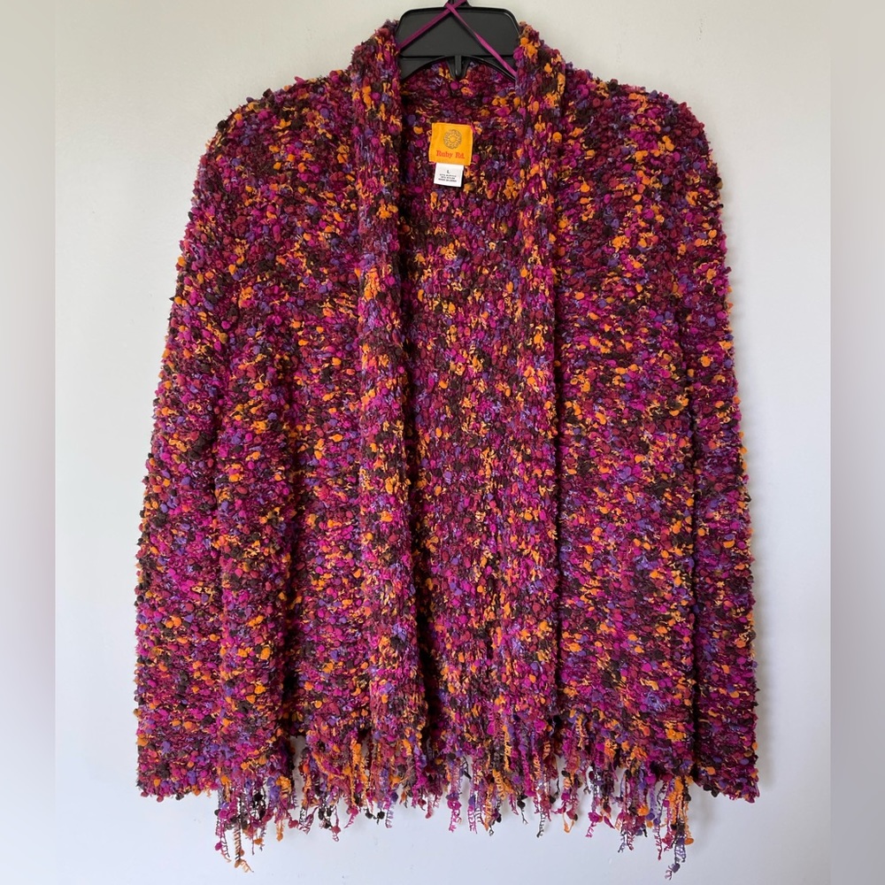 Ruby Rd Nubby Fringe Cardigan, size L